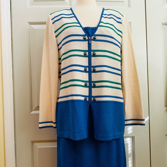 St John Collection Santana Knit Suit Top Sz 12 Shell Large & Skirt Sz 14 - Picture 4 of 15